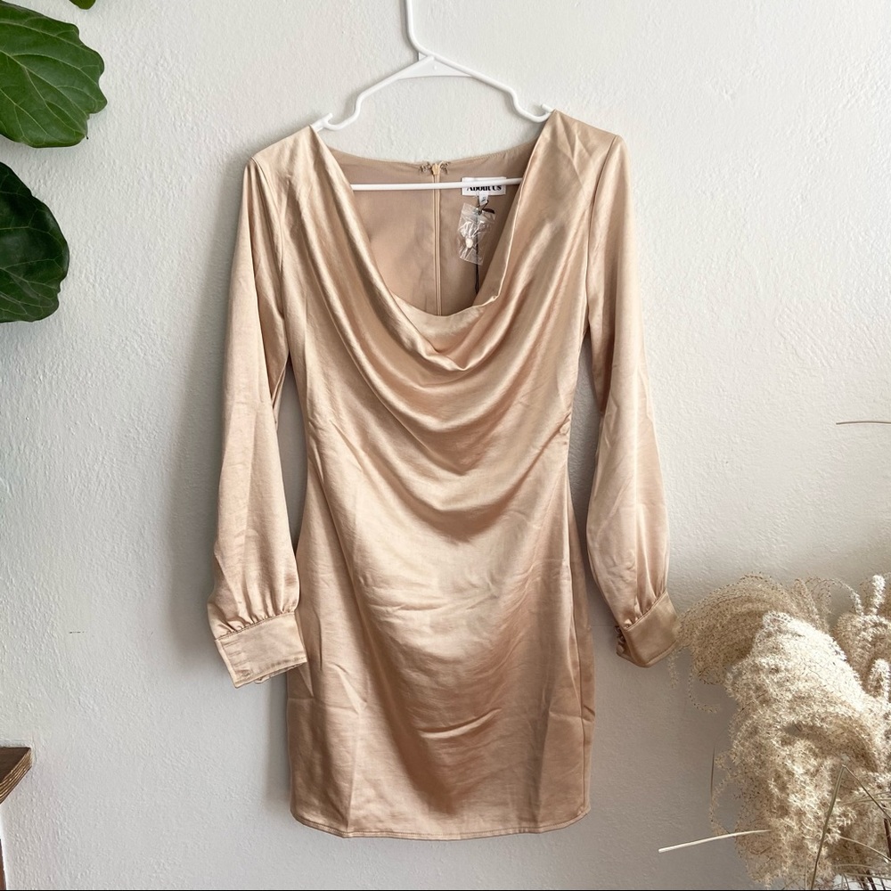 Drape Neck Long Sleeve Mini Dress ✨